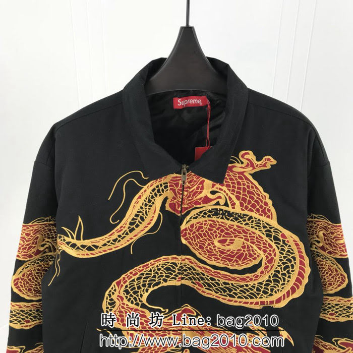 SUPREME 18FW秋冬新款 刺繡中國龍 男款夾棉夾克 黑色 ydi1291